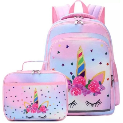 Unicorn Polyester Primary School Bag con la scatola di pranzo